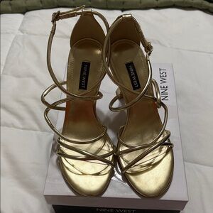 Nine West Besasy Metallic Gold Strappy Heels
